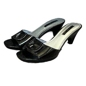 Bandolino Patent Leather Peep Toe Heeled Buckle Slides 7.5